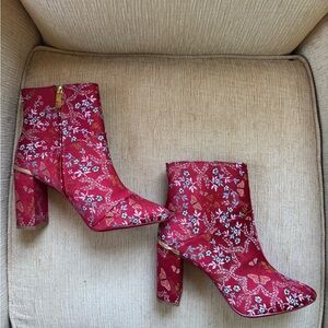 Ted Baker London Red Floral Block Heel Booties